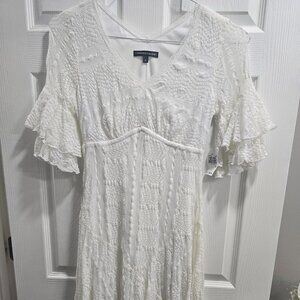 NWT Chris McLaughlin Dress Womens White Cottagecore Babydoll Sorority Lace 6